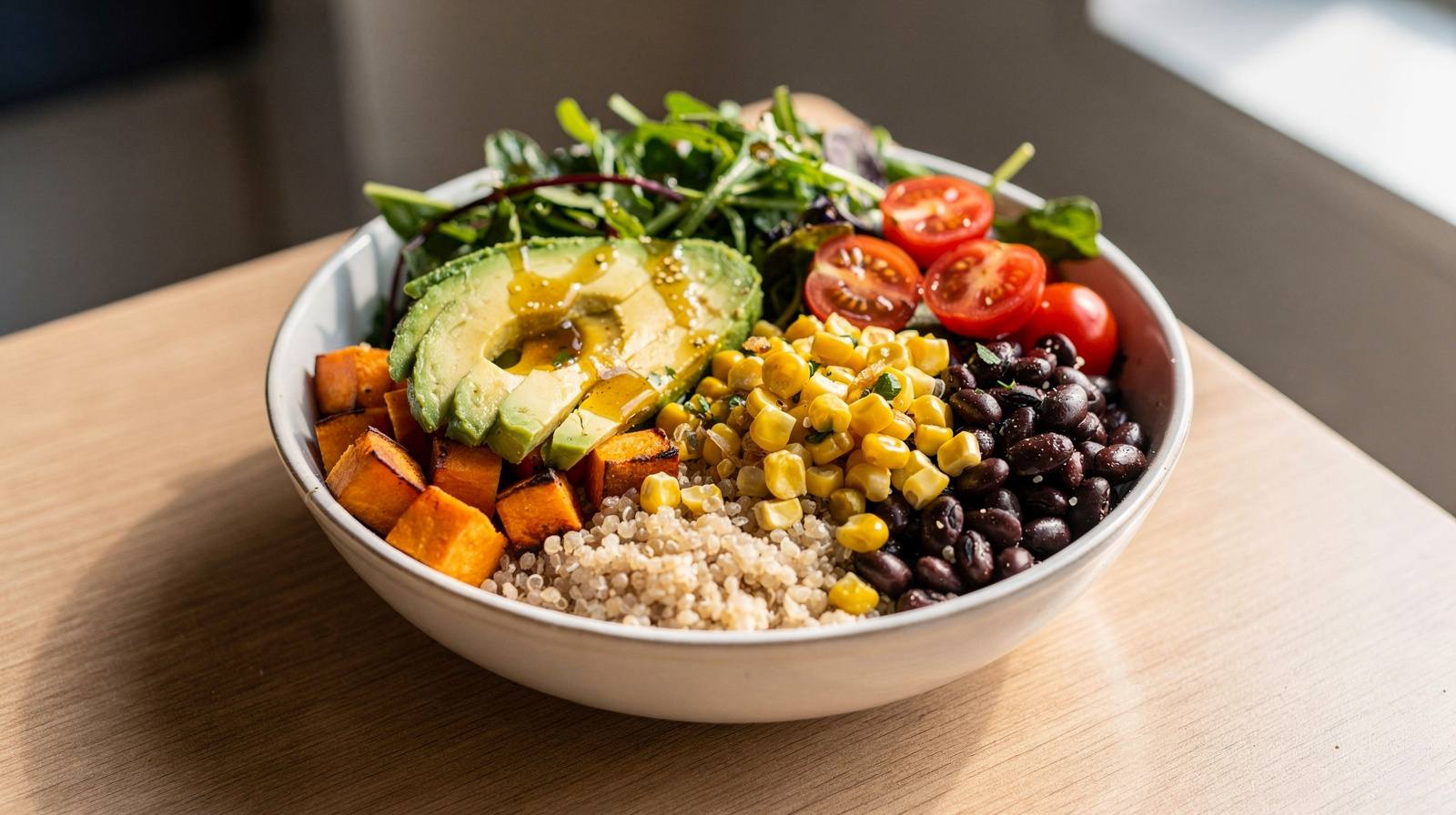 Custom build-your-own bowls with fresh greens, proteins, and colorful toppings