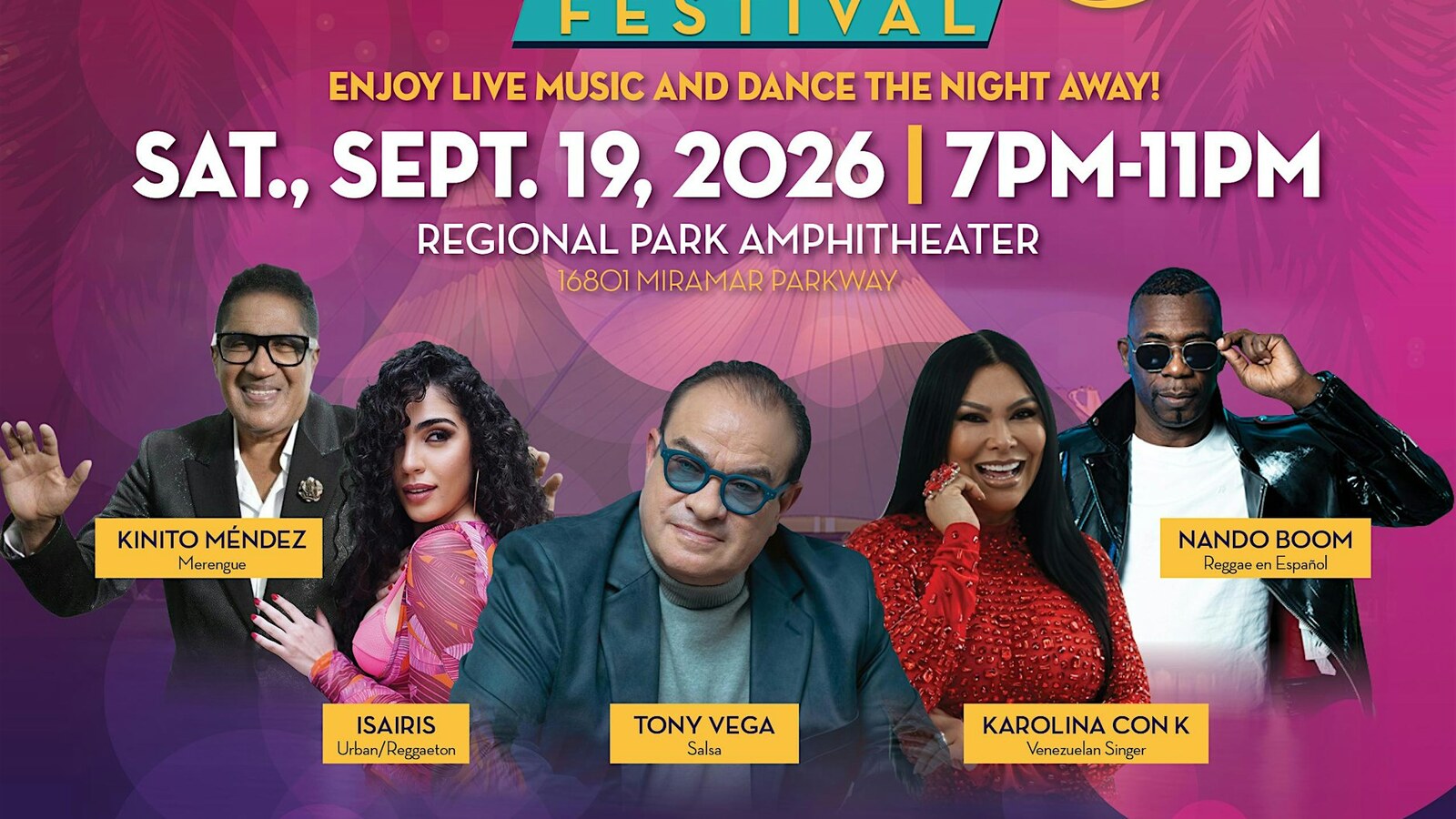 Miramar Latin Music Festival 2026 — 13th Annual celebration of Hispanic Heritage Month with live Latin music at Miramar Amphitheater, Miramar Regional Park
